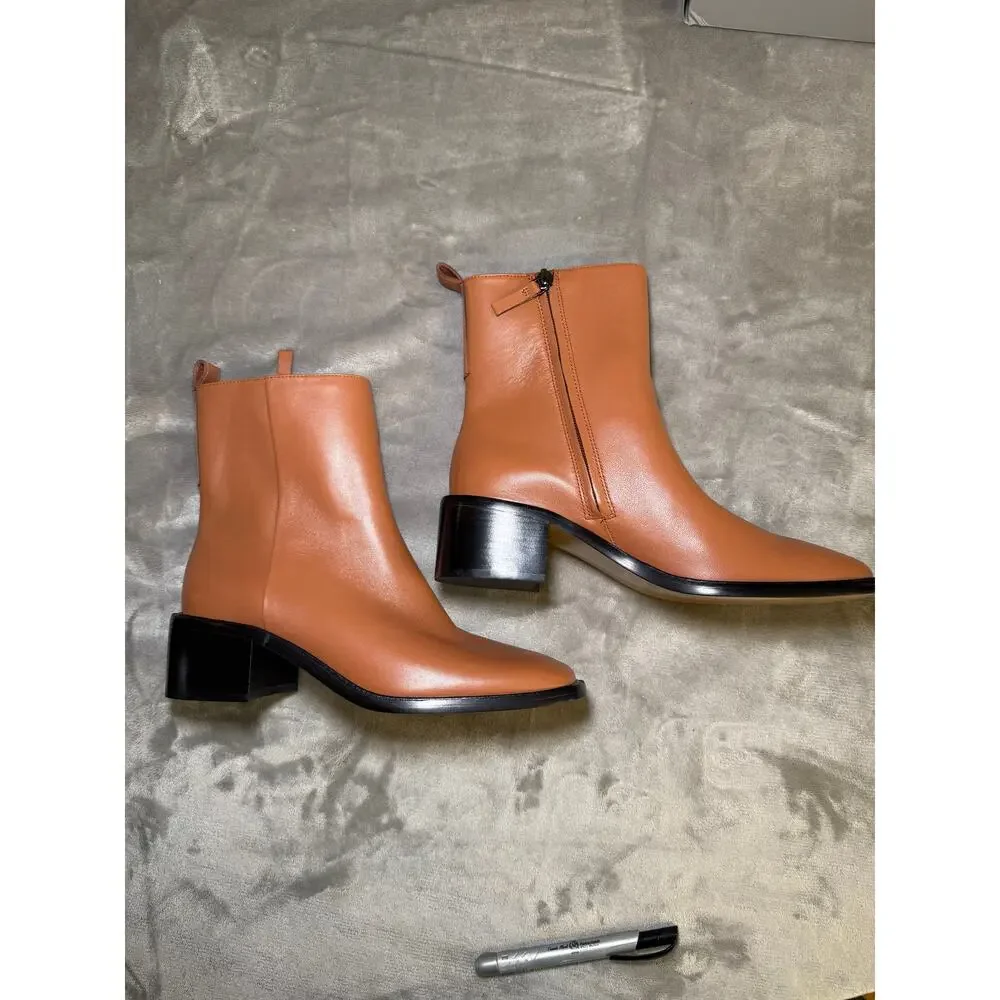 Everlane The Day Boot 8.5 Saddle Brown Leather Square Toe NWOT